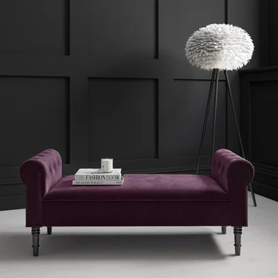 Furniture123 Safina End-of-Bed Bench in Aubergine Velvet with Chesterfield Armrests