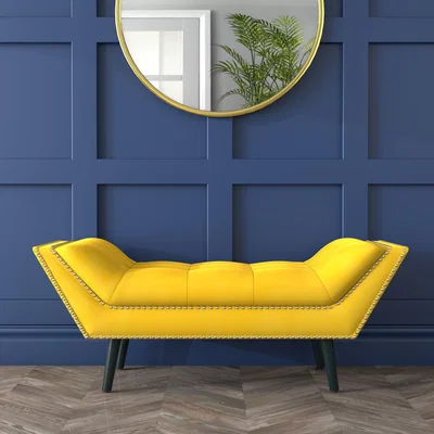 Furniture123 Small Studded Velvet Bench in Yellow - Cheska