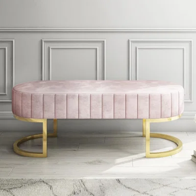 Furniture123 Safina Velvet Bench in Baby Pink with Gold Legs