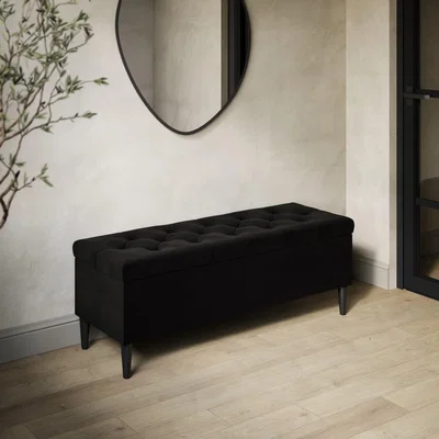 Furniture123 Black Velvet Ottoman Hallway Bench with Storage - Amara