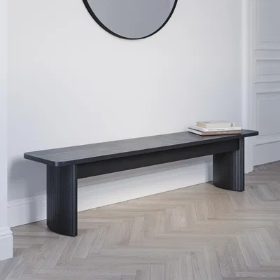 Furniture123 Large Black Oak Hallway Bench - Seats 3 - Jarel