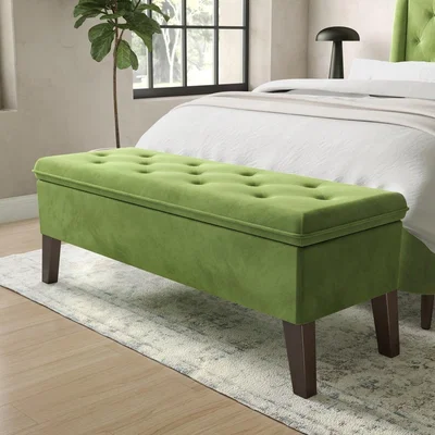 Furniture123 Cushioned End-of-Bed Ottoman Storage Bench in Green Velvet - Cameron