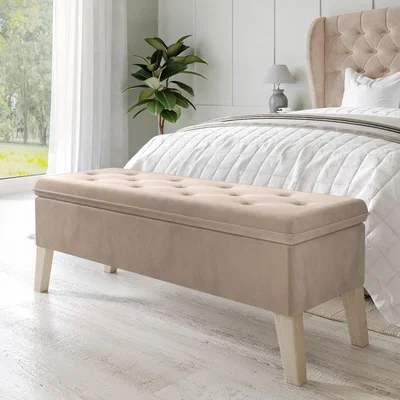 Furniture123 Cushioned End-of-Bed Ottoman Storage Bench in Beige Velvet - Cameron