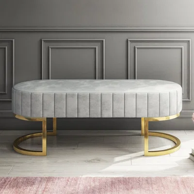 Furniture123 Safina Velvet Bench in Silver Grey with Gold Legs