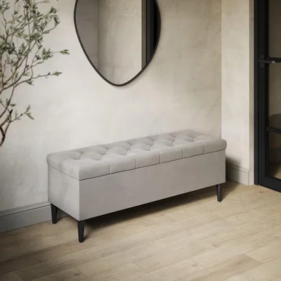 Furniture123 Beige Velvet Ottoman Hallway Bench with Storage - Amara