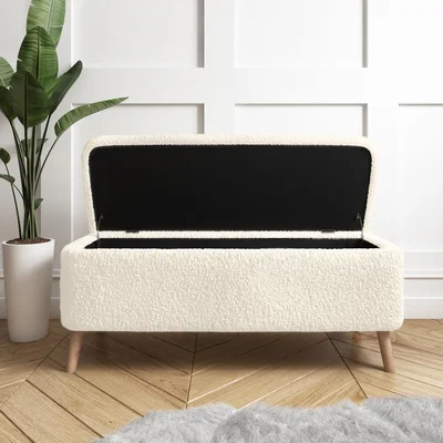 Furniture123 Cream End-of-Bed Ottoman Storage Bench in Teddy Fabric - Leo