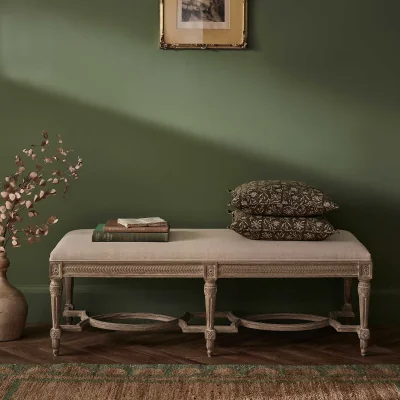 French Bedroom Douceur Carved Oak Bench