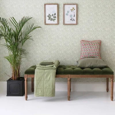 French Bedroom Love Story Olive Green Velvet Bench