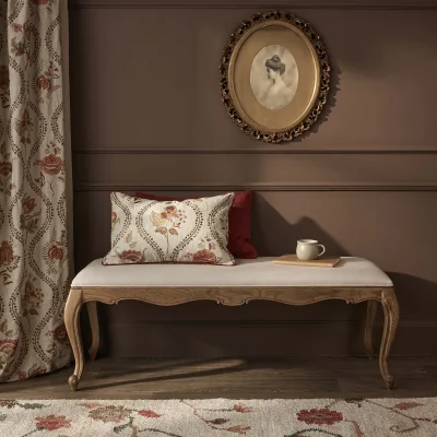 French Bedroom Love Story Oatmeal Linen Bench