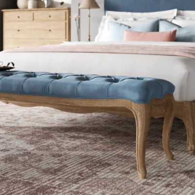 Feather & Black Sienna Velvet Bench - French Blue / Weathered Oak