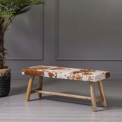 Graham & Green Tan and White Cowhide Bench