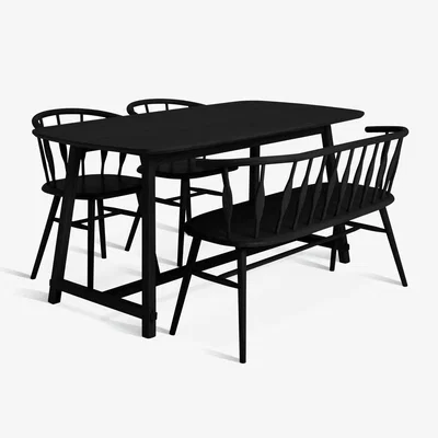 Habitat Habitat x Morris & Co. Canterbury Table,Bench & 2 Chairs-Blk