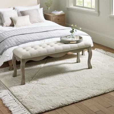 Happy Beds Camille - French-Style Bench - Oatmeal - Fabric/Wood - Happy Beds