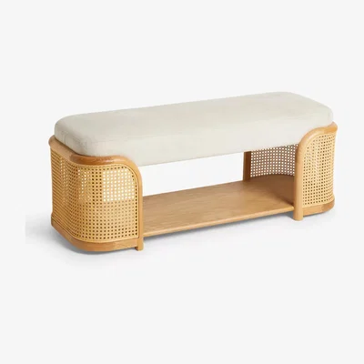 John Lewis John Lewis ANYDAY Dime Bench, Light Wood Frame, Cream Boucle