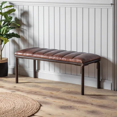 Knees Lurley 120cm Leather Bench - Brown