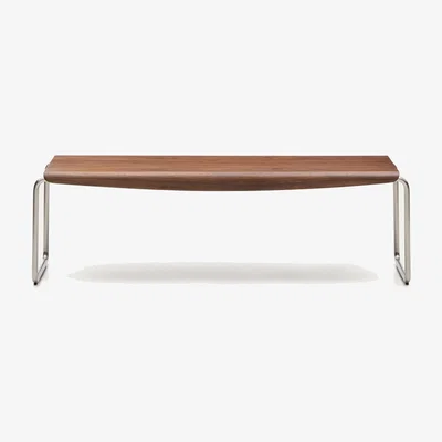 Kave Home Tarsel bench in FSC 100% walnut veneer with brushed stainless steel structure 142cm