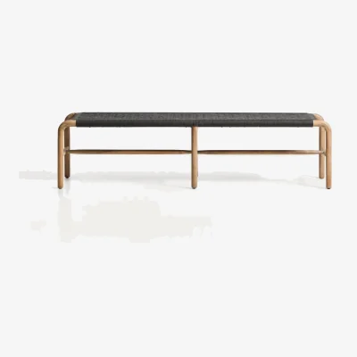 Kave Home Alipa bench in FSC 100% solid acacia wood and dark grey rope cord 200 cm