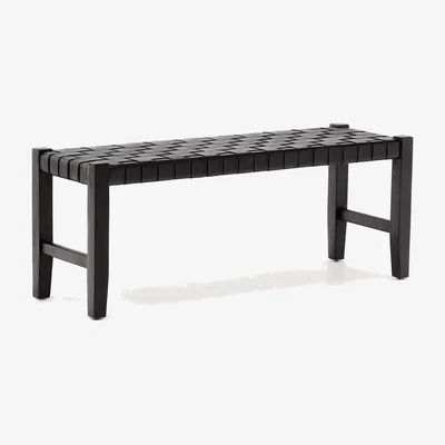 Kave Home Calixta bench in leather and solid mahogany wood with black finish 120 cm