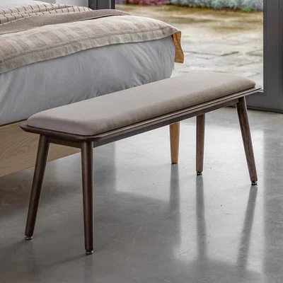 La Redoute Hale Smoked Oak & Linen Upholstered 2 Seater Dining Bench  (124 cm)