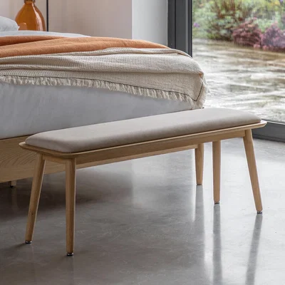 La Redoute Hale Natural Oak & Linen Upholstered 2 Seater Dining Bench (124 cm)