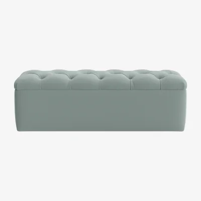 Loaf Button Top Ottoman Storage Bench (Tin Man Clever Velvet)