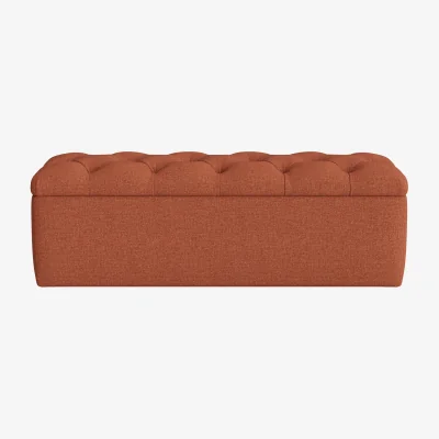 Loaf Button Top Ottoman Storage Bench (Candied Peel Clever Slubby Linen)
