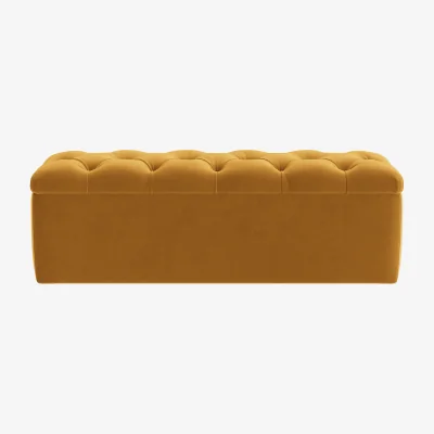 Loaf Button Top Ottoman Storage Bench (Butterscotch Clever Velvet)