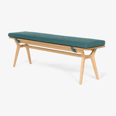 Made.com Jenson Bench, Oak and Mineral Blue