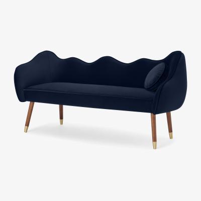 Made.com Alix Dining Bench, Monarch Blue Velvet with Walnut Legs
