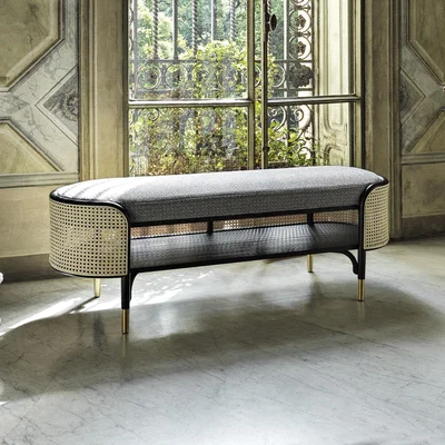 Made in Design Mos Padded bench - / L 136 cm - Caning & wood by Wiener GTV Design Grey/Black/Beige