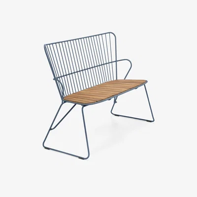 Made in Design Paon Bench - / L 116 cm - Metal & bamboo by Houe Blue/Natural wood