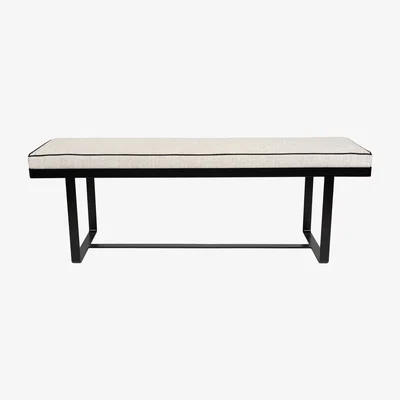 Made in Design Gaspard Dandy Padded bench - / Cotton & linen - L 140 cm by Maison Sarah Lavoine Black/Beige