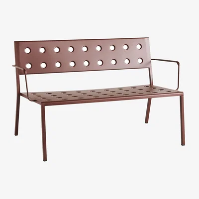Made in Design Balcony Lounge Bench with backrest metal red / With armrests - L 121.5cm - Hay