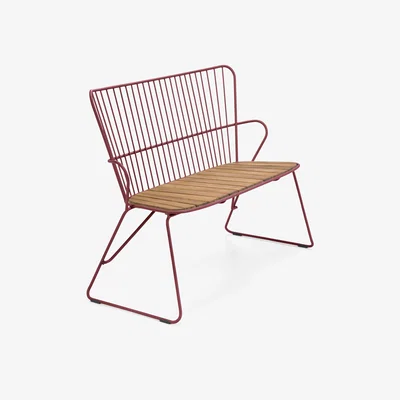 Made in Design Paon Bench - / L 116 cm - Metal & bamboo by Houe Pink/Orange/Natural wood