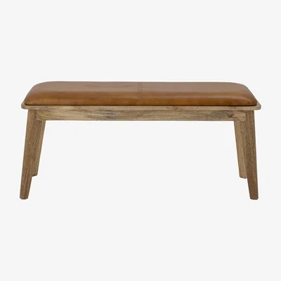 Made in Design Wilum Bench - / Leather & wood - L 110 cm by Bloomingville Brown/Beige/Natural wood