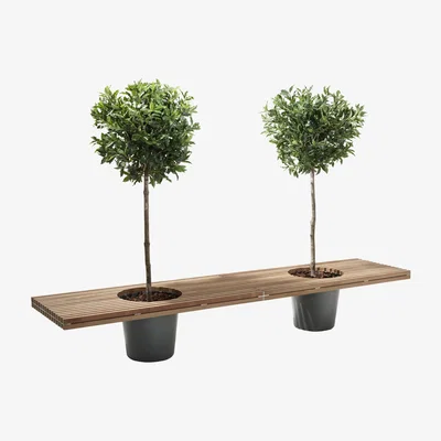 Made in Design Romeo & Juliet Bench - With 2 flower pots - L 320 cm by Extremis Grey/Natural wood