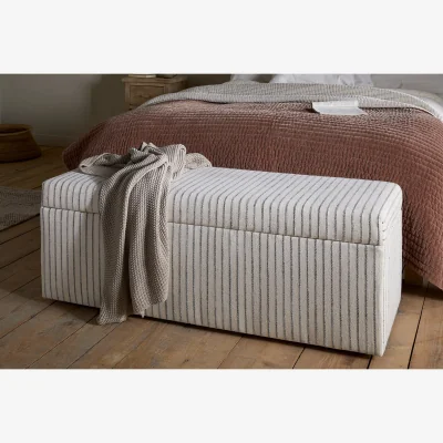 Nkuku nkuku Sanja Stripe Cotton & Linen Upholstered Storage Bench | Seating | Grey