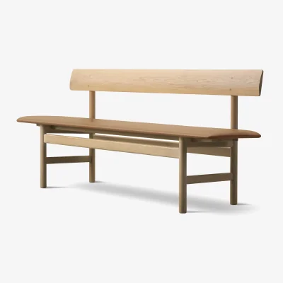 Nordic Nest Fredericia Furniture Mogensen 3171 bench Leather omni 307-waxed oak