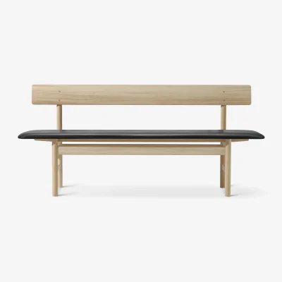 Nordic Nest Fredericia Furniture Mogensen 3171 bench Soaped oak-leather omni 301 black