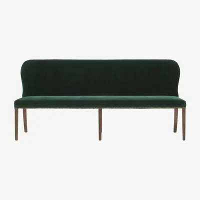 OKA OKA, Stafford Velvet Dining Bench - Midnight Green, Benches, Oak/Velvet