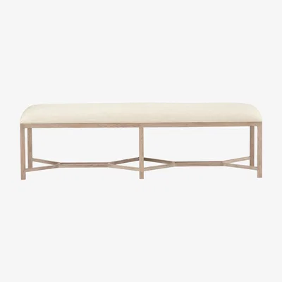 OKA OKA, Hester Bench - Flaxen Diamond Twill, Benches, Linen/Oak