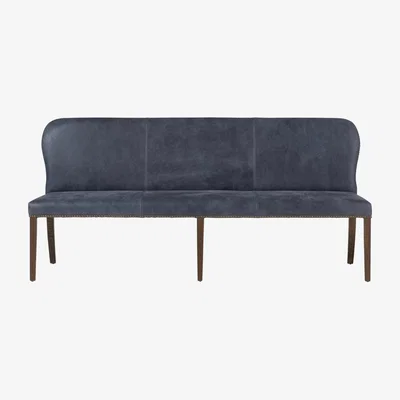 OKA OKA, Stafford Leather Dining Bench - Smoke Blue, Benches, Leather, Plain