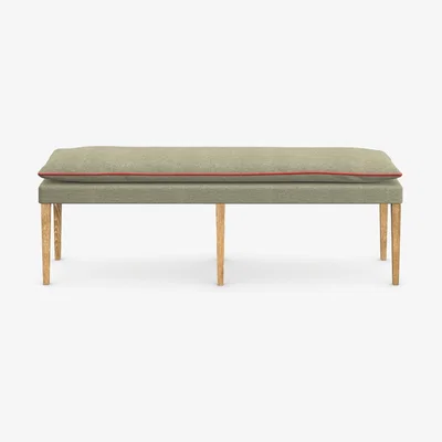 OKA OKA, Nott Linen Bench - Light Sage/Blood Orange, Benches, Linen, Plain