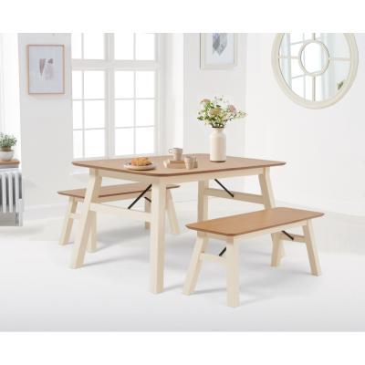 Oak&More Ex-display Laurel Oak And Cream Table And TWO Benches