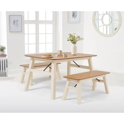 Oak&More Ex-display Laurel Oak And Cream Table And TWO Benches