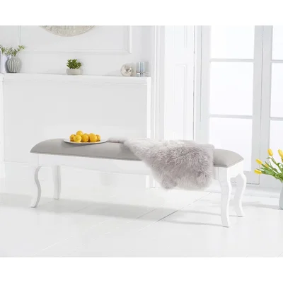 Oak&More Parisian Large White Shabby Chic Bench with Grey Padded Seat