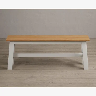 Oak&More Kendal Large Solid Oak and Signal White Painted Bench