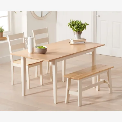 Oak&More Chiltern 120cm Extending Cream And Oak Table With Chiltern Chairs and Bench - Cream, 2 Chairs