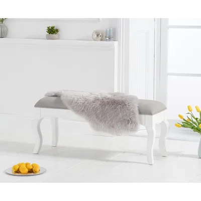 Oak&More Parisian White Shabby Chic Bench with Grey Padded Seat