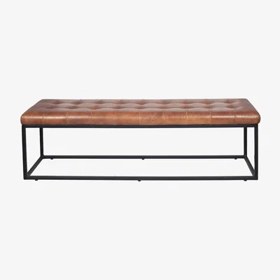 Olivia's Olivia's Celina Vintage Leather and Iron Buttoned Bench in Brown